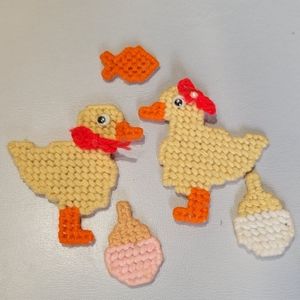Lot of 5 Vintage Yarn Art Easter/Nursey/Country Kitchen Magnets